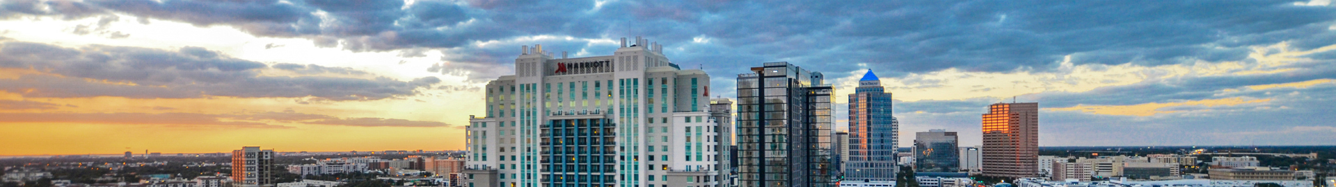 Downtown Tampa skyline at sunset overlooking Tampa Bay waterfront
