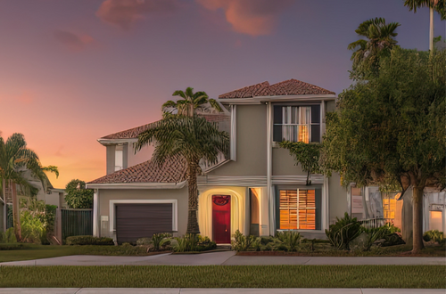 Luxury single-family home in New Tampa, Florida, with spacious backyard and driveway
