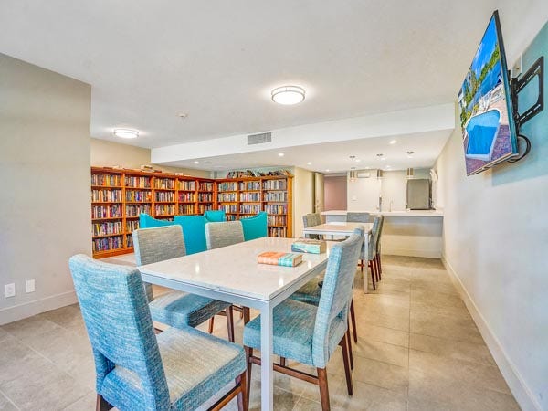 The modern clubhouse and kitchenette at East Point Towers, perfectly equipped for resident gatherings and waterfront entertaining.