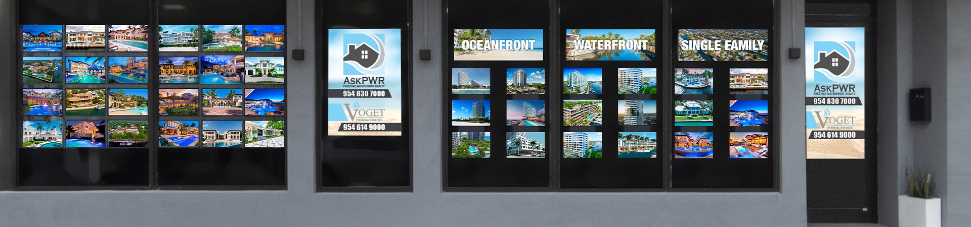 Prestige Waterfront Realty flagship luxury office storefront at 3351 Galt Ocean Drive, Fort Lauderdale, FL 33308. Elite waterfront real estate team Alexander and Maya Tegov.