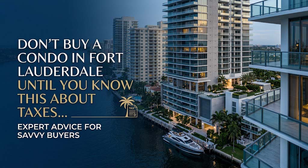 Luxury waterfront high-rise condos along Galt Ocean Mile in Fort Lauderdale, Florida, representing South Florida property tax valuation guides by Prestige Waterfront Realty.