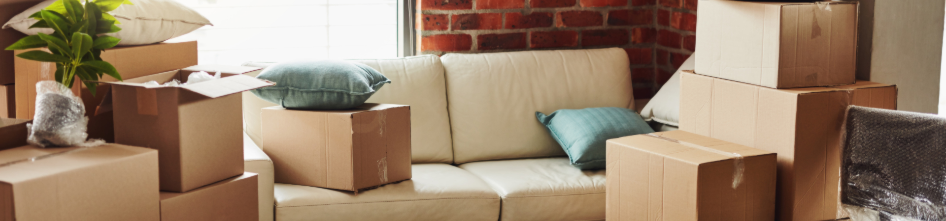 Living room being packed up for moving