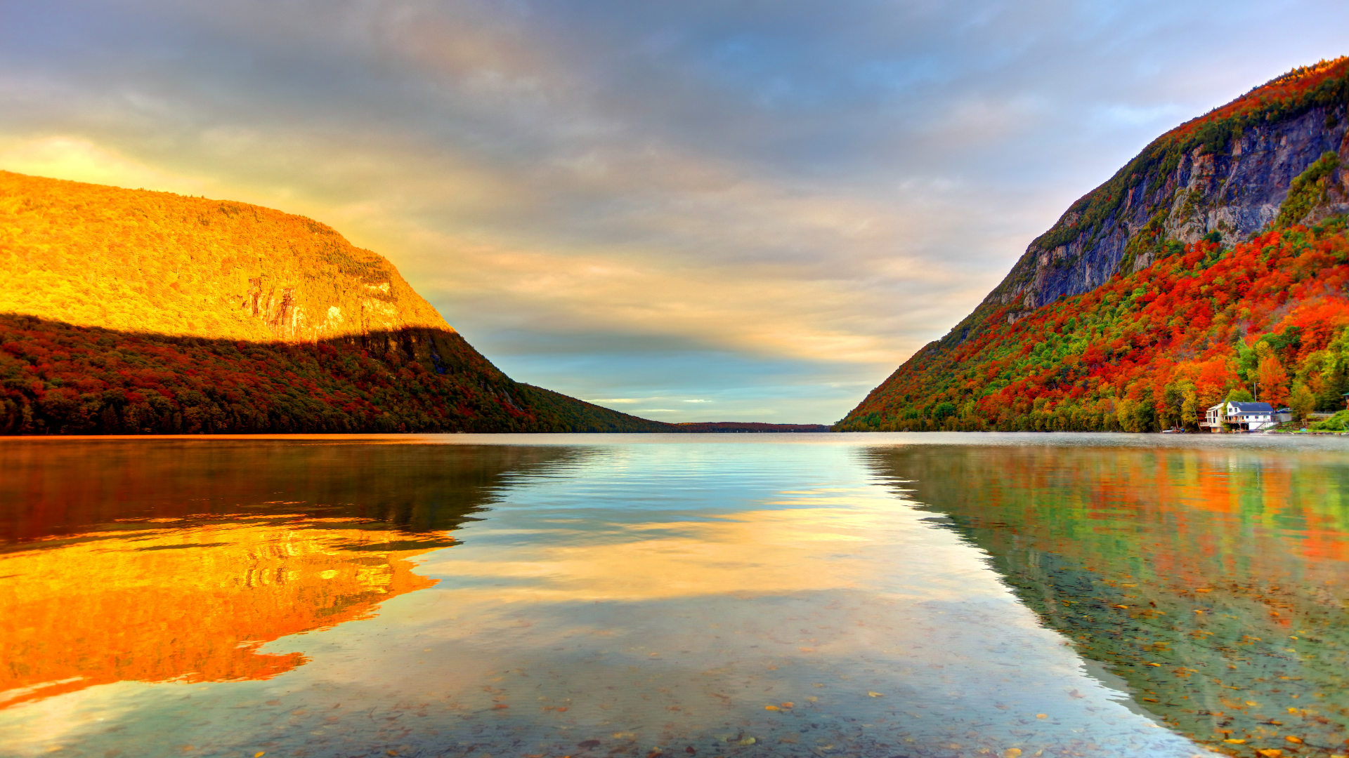 Colorful fall foliage over Lake Willoughby