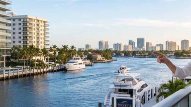 The Ultimate Guide to the Florida Homestead Exemption: Maximizing Your South Florida Property Tax Savings 2026 A panoramic photograph of the Fort Lauderdale intracoastal waterway, featuring luxury modern condos, yachts, and the city skyline, serving as a featured hero image for a Prestige Waterfront Realty blog post. An affluent couple on a balcony views the water, holding a document folder about property taxes and Florida Homestead Exemption advisory, highlighting the professional, experienced, and trusted real estate services offered by PWR across Miami-Dade, Broward, and Palm Beach counties, specializing in waterfront real estate and advisory services.