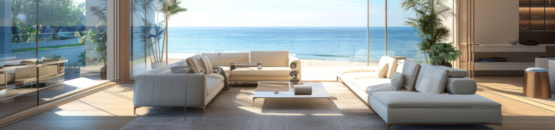 Living room opening to water view