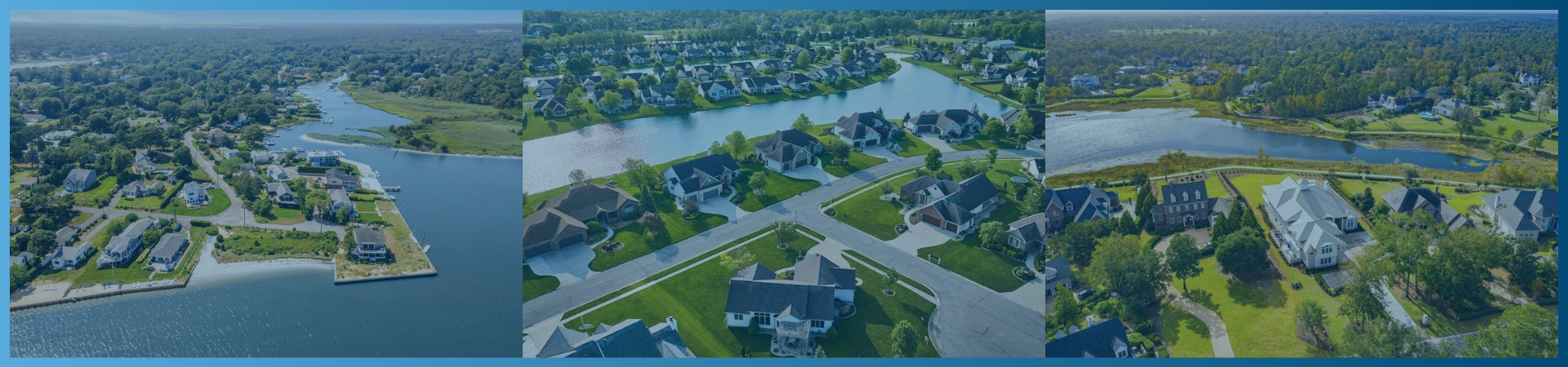 Houses near bodies of water highlighting the importance of location and flood risk when buying a home