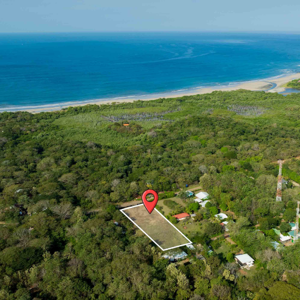 Exclusive beachfront lot in Playa Avellanas, Costa Rica, outlined from above with direct access to the Pacific Ocean.