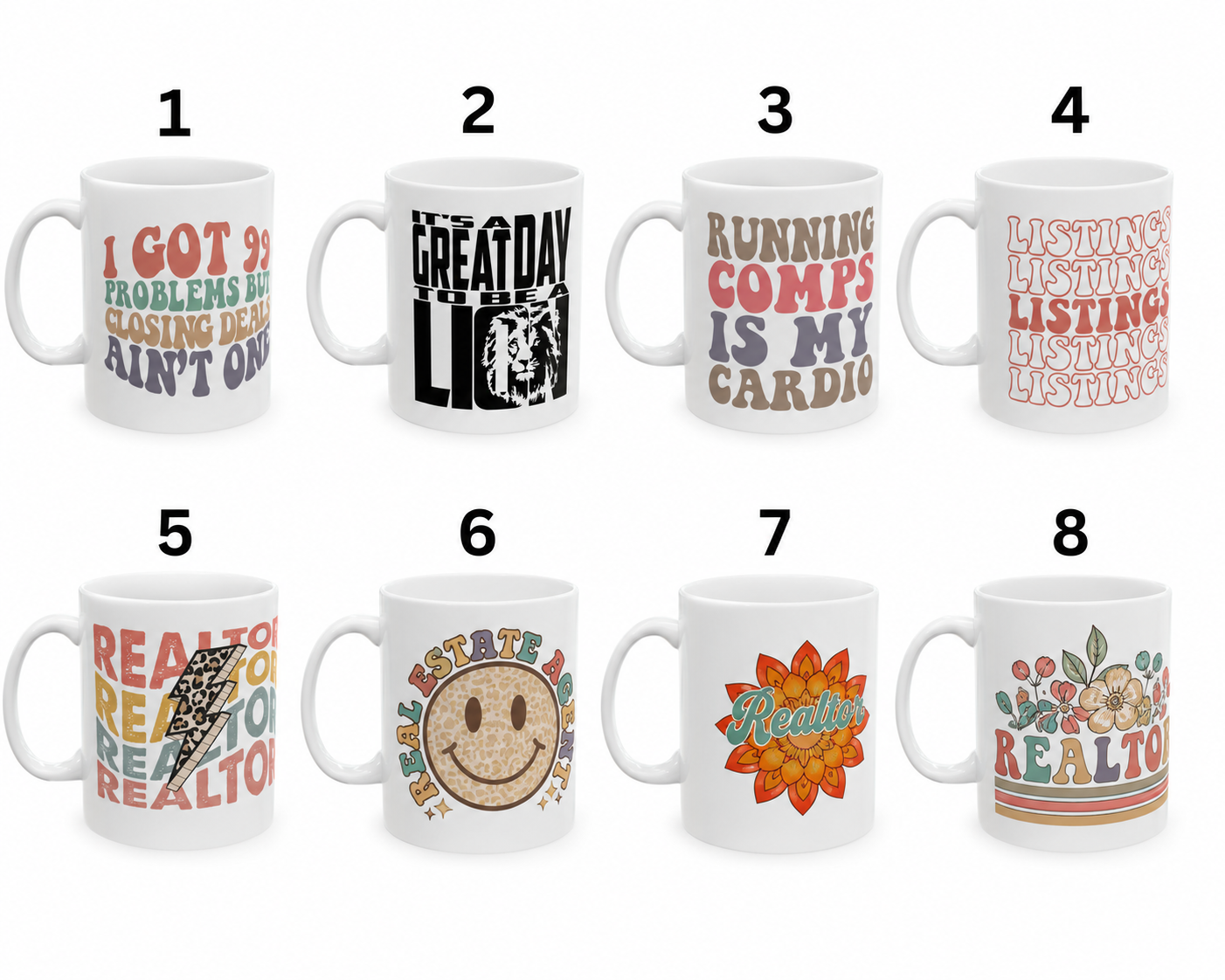 Numbered Mother's Day mug options for LAER agents