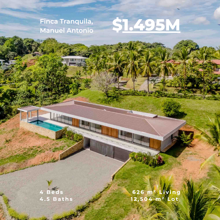 Large single level home with pool and expansive green land, surrounded by palm trees and open landscape.