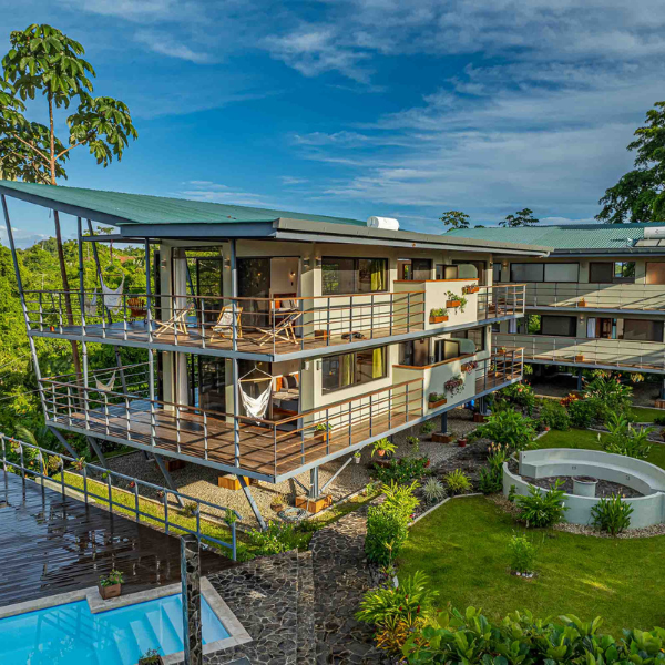overlooking the pool and rainforest in Drake Bay, Costa Rica.
